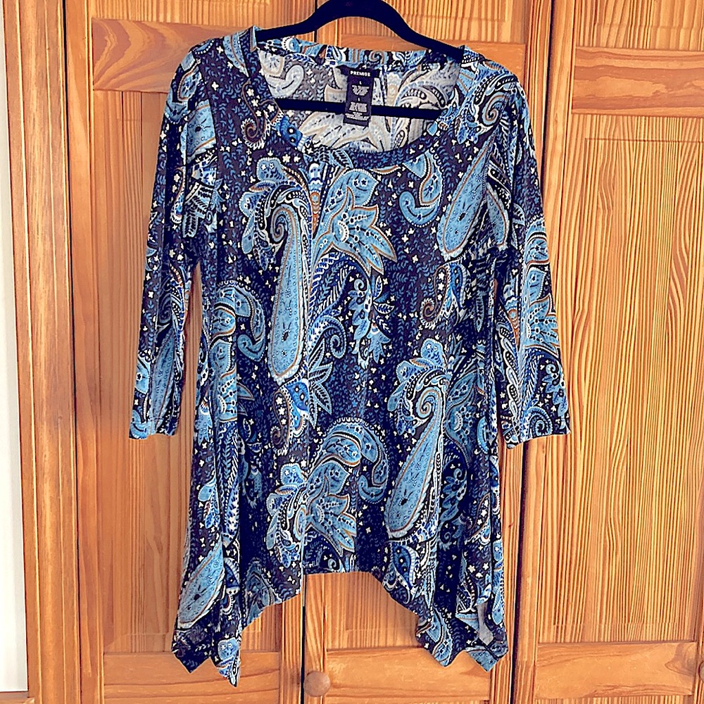 Premise Shark Bite Blue Paisley Top Size Large